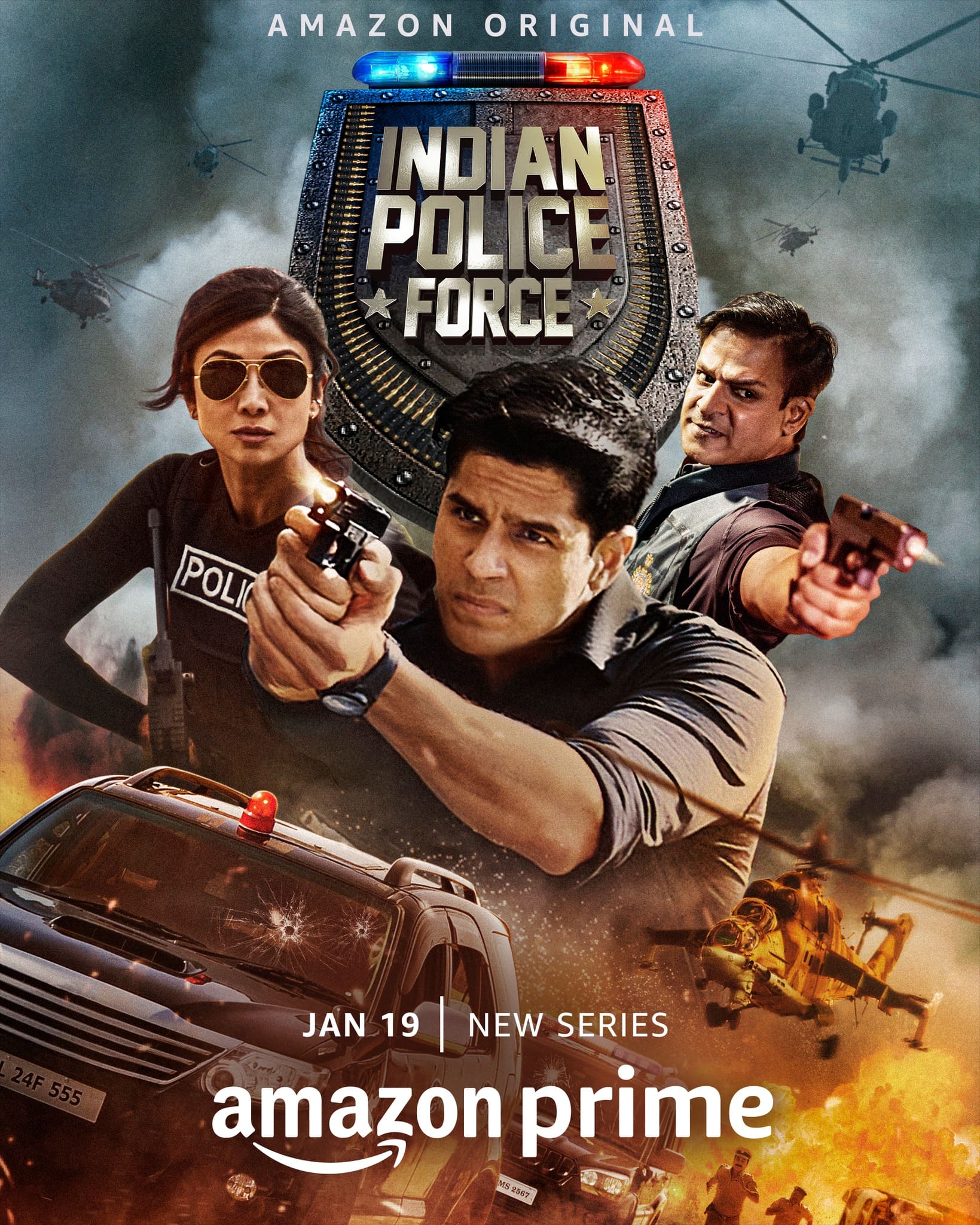 Sidharth Malhotra, Shilpa Shetty and Vivek Oberoi in a still from Indian Police Force trailer